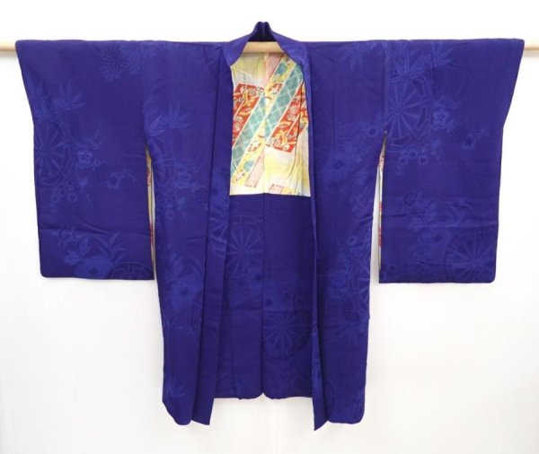 Photo1: 5906T03z500 Vintage Japanese Kimono Silk HAORI Dark lavender blue (1)
