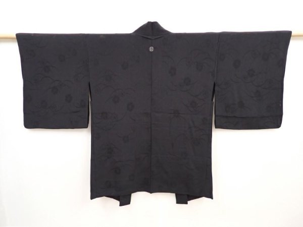 Photo1: 5906T04z290 Vintage Japanese Kimono Silk See through HAORI Flower Black (1)