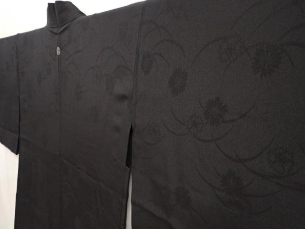 Photo2: 5906T04z290 Vintage Japanese Kimono Silk See through HAORI Flower Black (2)