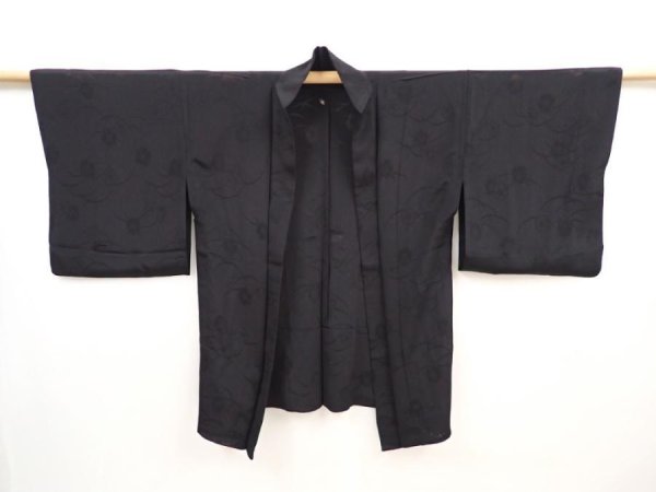 Photo6: 5906T04z290 Vintage Japanese Kimono Silk See through HAORI Flower Black (6)