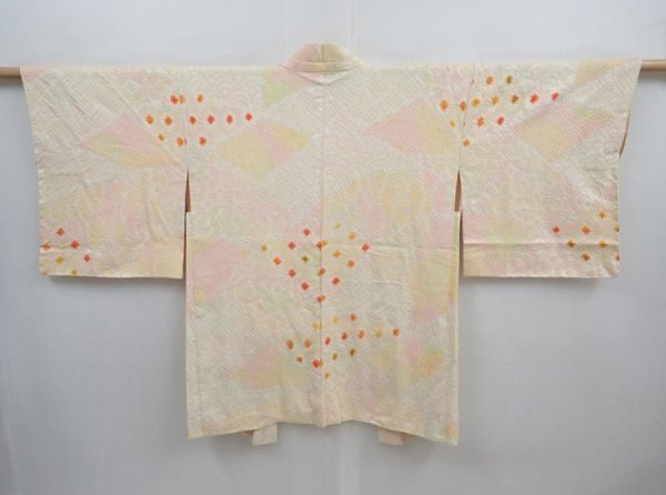 Photo1: 5906T05z450 Vintage Japanese Kimono Silk SHIBORI HAORI  Light yellow (1)