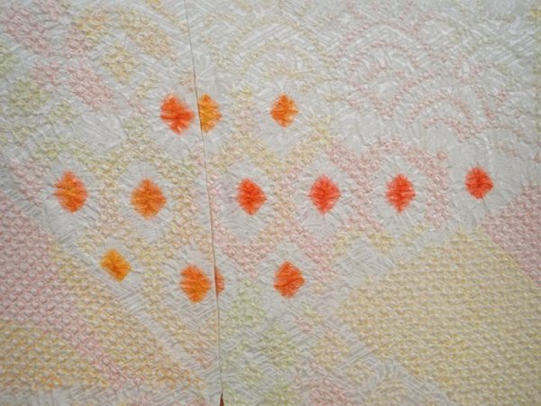 Photo4: 5906T05z450 Vintage Japanese Kimono Silk SHIBORI HAORI  Light yellow (4)
