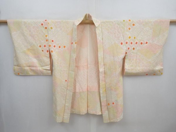 Photo5: 5906T05z450 Vintage Japanese Kimono Silk SHIBORI HAORI  Light yellow (5)