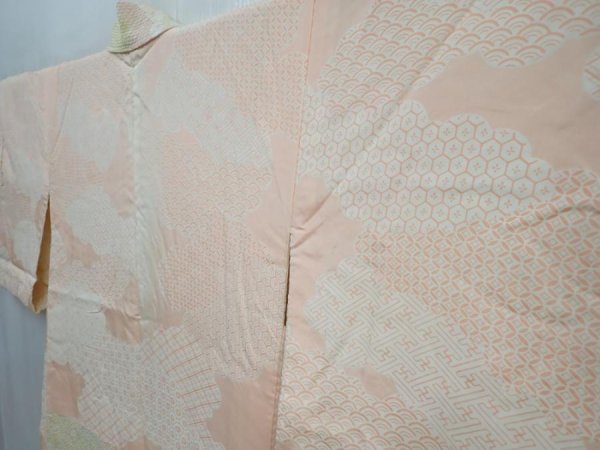 Photo7: 5906T05z450 Vintage Japanese Kimono Silk SHIBORI HAORI  Light yellow (7)