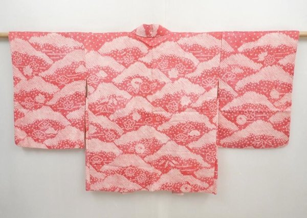 Photo1: 5906T06z580 Vintage Japanese Kimono Silk SHIBORI HAORI Maple Red-Pink (1)