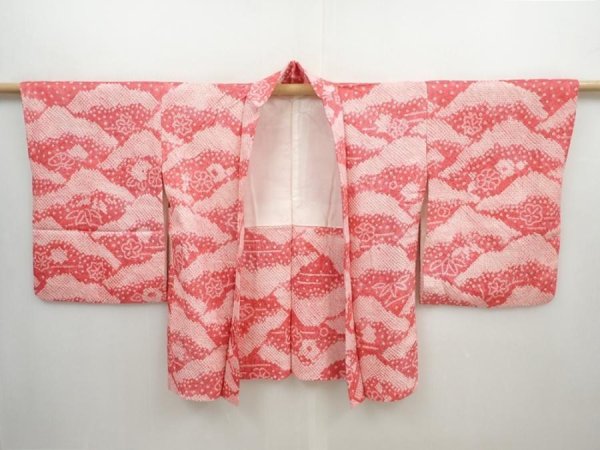 Photo5: 5906T06z580 Vintage Japanese Kimono Silk SHIBORI HAORI Maple Red-Pink (5)
