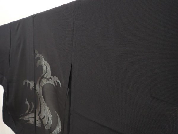 Photo2: 5906T07z250 Vintage Japanese Kimono Silk See through HAORI Wave Black (2)