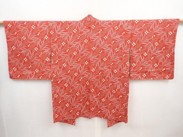 Photo1: 5906T08z590 Vintage Japanese Kimono Silk HAORI  Orange-Red (1)