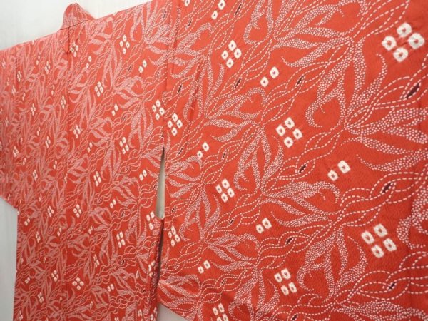Photo2: 5906T08z590 Vintage Japanese Kimono Silk HAORI  Orange-Red (2)