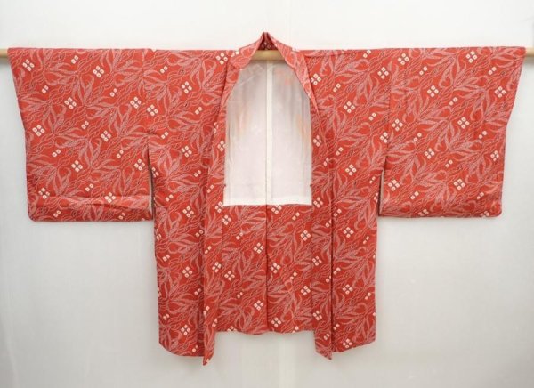 Photo5: 5906T08z590 Vintage Japanese Kimono Silk HAORI  Orange-Red (5)