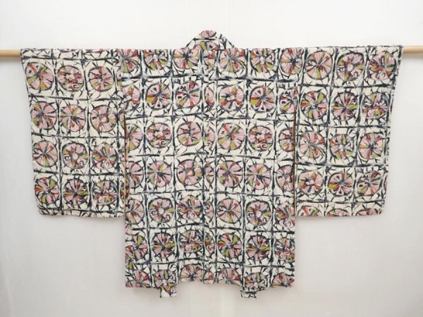 Photo1: 5906T09z520 Vintage Japanese Kimono Silk HAORI  Off-white (1)