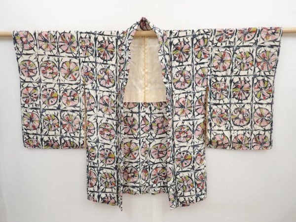 Photo5: 5906T09z520 Vintage Japanese Kimono Silk HAORI  Off-white (5)