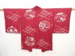 Photo1: 5906T10z450 Vintage Japanese Kimono Silk HAORI Flowers Wine red (1)
