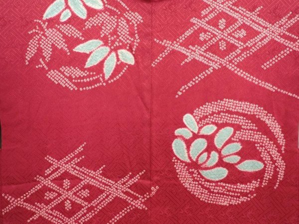 Photo3: 5906T10z450 Vintage Japanese Kimono Silk HAORI Flowers Wine red (3)