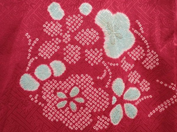 Photo4: 5906T10z450 Vintage Japanese Kimono Silk HAORI Flowers Wine red (4)