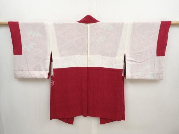Photo6: 5906T10z450 Vintage Japanese Kimono Silk HAORI Flowers Wine red (6)