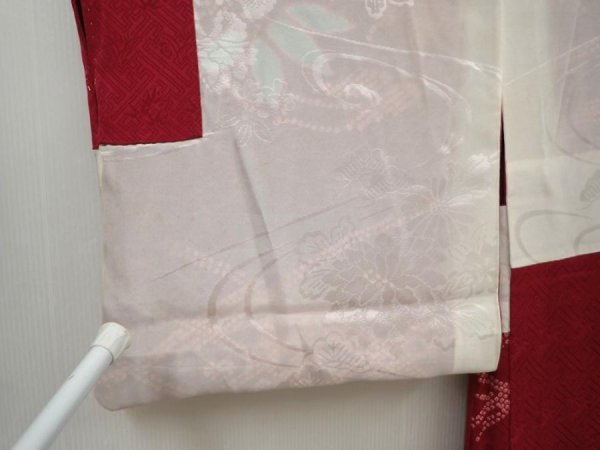Photo8: 5906T10z450 Vintage Japanese Kimono Silk HAORI Flowers Wine red (8)