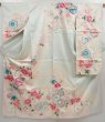Photo1: 5906T11z910 Vintage Japanese Kimono Silk FURISODE Flowers Light blue (1)