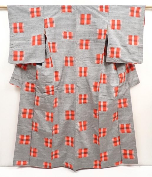 Photo1: 5906T13z860 Vintage Japanese Kimono Silk TSUMUGI  Gray (1)