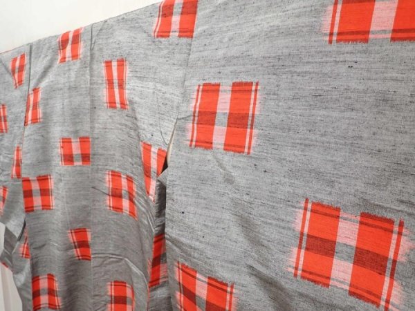 Photo2: 5906T13z860 Vintage Japanese Kimono Silk TSUMUGI  Gray (2)