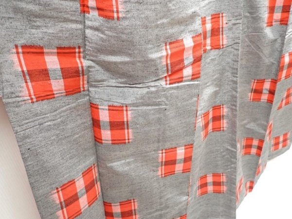 Photo3: 5906T13z860 Vintage Japanese Kimono Silk TSUMUGI  Gray (3)