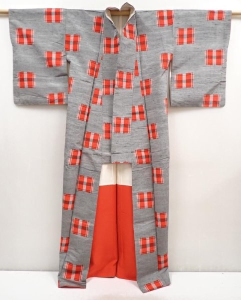 Photo8: 5906T13z860 Vintage Japanese Kimono Silk TSUMUGI  Gray (8)