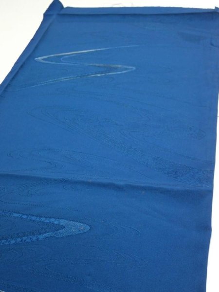 Photo3: 2M01z60  Japanese Kimono Silk  FABRIC Stream Dark blue 42.5x14.4 (3)