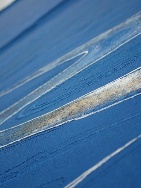 Photo4: 2M01z60  Japanese Kimono Silk  FABRIC Stream Dark blue 42.5x14.4 (4)