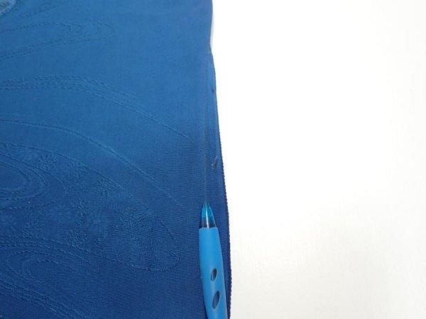 Photo8: 2M01z60  Japanese Kimono Silk  FABRIC Stream Dark blue 42.5x14.4 (8)