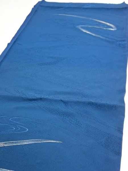 Photo3: 2M02z60  Japanese Kimono Silk  FABRIC Stream Dark blue 42.5x14.4 (3)