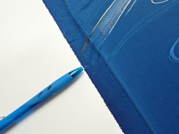 Photo8: 2M02z60  Japanese Kimono Silk  FABRIC Stream Dark blue 42.5x14.4 (8)