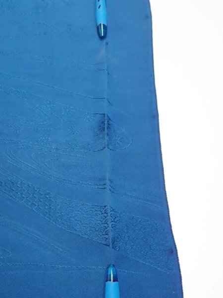 Photo8: 2M03z90  Japanese Kimono Silk  FABRIC Stream Dark blue 66.1x14.4 (8)