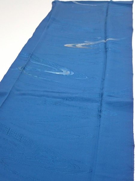 Photo3: 2M04z90  Japanese Kimono Silk  FABRIC Stream Dark blue 66.1x14.4 (3)