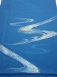 Photo1: 2M06z90  Japanese Kimono Silk  FABRIC Stream Dark blue 66.9x14.6 (1)