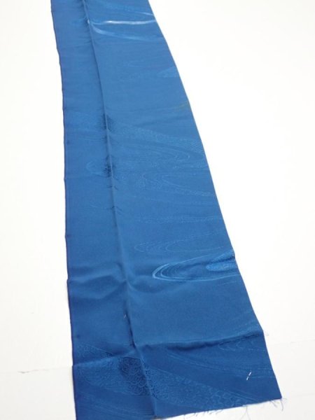 Photo2: 2M07z60  Japanese Kimono Silk  FABRIC Stream Dark blue 85.0x7.1 (2)
