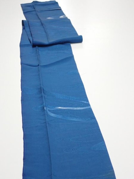Photo4: 2M07z60  Japanese Kimono Silk  FABRIC Stream Dark blue 85.0x7.1 (4)