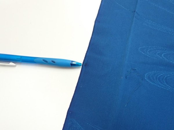 Photo7: 2M07z60  Japanese Kimono Silk  FABRIC Stream Dark blue 85.0x7.1 (7)