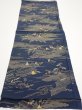 Photo5: 2M01z60  Japanese Kimono Silk  FABRIC Old Japanese house Dark navy 40.9x14.4 (5)