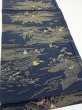 Photo2: 2M02z60  Japanese Kimono Silk  FABRIC Old Japanese house Dark navy 40.6x14.4 (2)