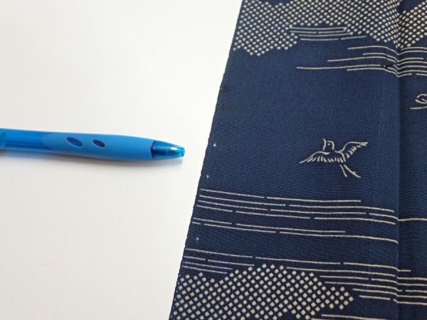 Photo6: 2M03z90  Japanese Kimono Silk  FABRIC Old Japanese house Dark navy 63.8x14.4 (6)