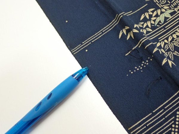 Photo6: 2M06z90  Japanese Kimono Silk  FABRIC Old Japanese house Dark navy 62.2x14.4 (6)