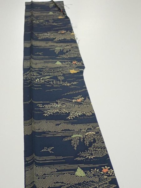 Photo3: 2M07z40  Japanese Kimono Silk  FABRIC Old Japanese house Dark navy 59.1x7.1 (3)
