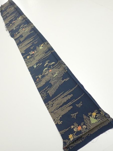 Photo5: 2M08z40  Japanese Kimono Silk  FABRIC Old Japanese house Dark navy 58.3x7.1 (5)