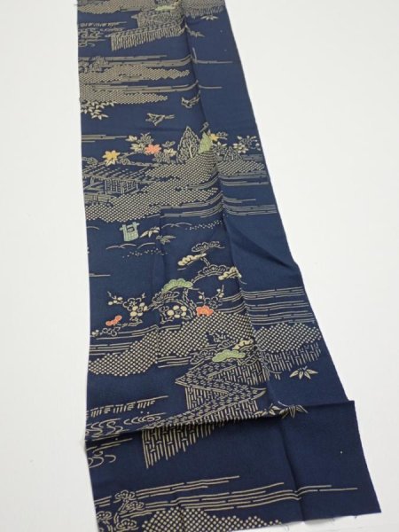 Photo2: 2M09z60  Japanese Kimono Silk  FABRIC Old Japanese house Dark navy 81.9x7.1 (2)