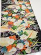 Photo2: 2M01z80  Japanese Kimono Crepe Silk  FABRIC Flowers Black 46.5x14.4 (2)