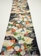 Photo5: 2M01z80  Japanese Kimono Crepe Silk  FABRIC Flowers Black 46.5x14.4 (5)