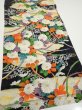 Photo2: 2M02z80  Japanese Kimono Crepe Silk  FABRIC Flowers Black 46.5x14.4 (2)