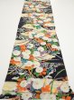 Photo5: 2M02z80  Japanese Kimono Crepe Silk  FABRIC Flowers Black 46.5x14.4 (5)