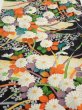 Photo1: 2M03z110  Japanese Kimono Crepe Silk  FABRIC Flowers Black 66.5x14.2 (1)