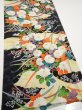 Photo2: 2M03z110  Japanese Kimono Crepe Silk  FABRIC Flowers Black 66.5x14.2 (2)